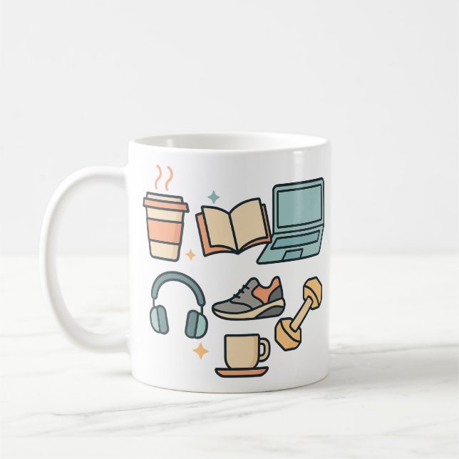 Icônes Lifestyle Mug - Café, Etude, Fitness & Trav (Gauche)