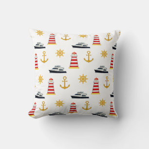 Icônes Nautiques sur Coussin à Jeter Blanc
