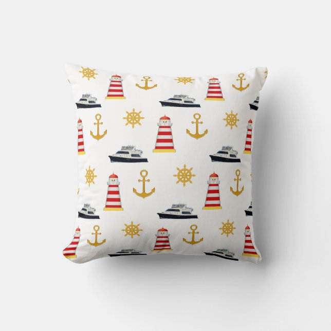 Icônes Nautiques sur Coussin à Jeter Blanc (Recto)