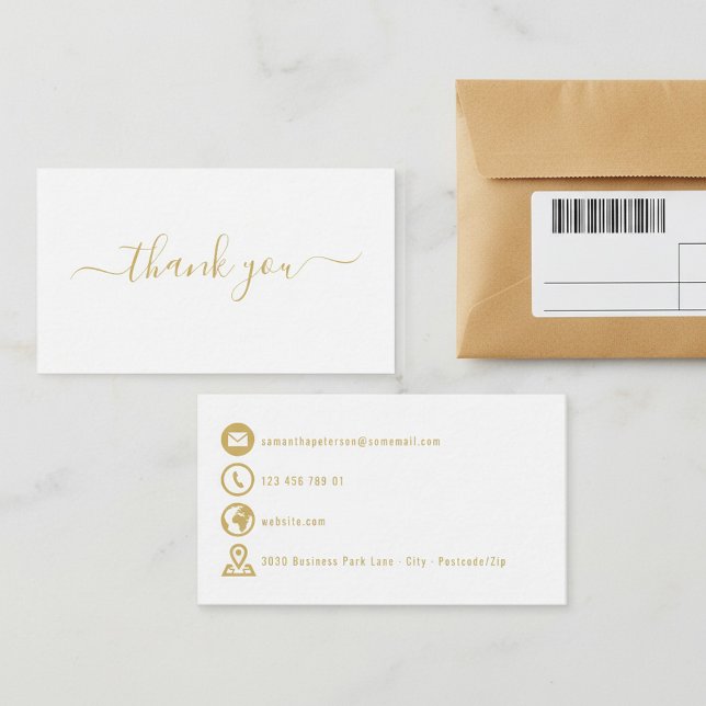Icônes or blanc simple merci carte boîtier (Gold icons simple white thank you enclosure card.)