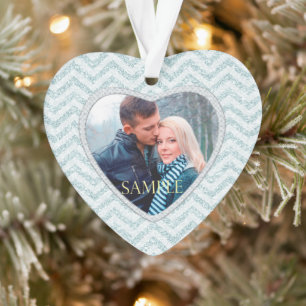 Icy Aqua Chevron Modèle photo Premier Noël