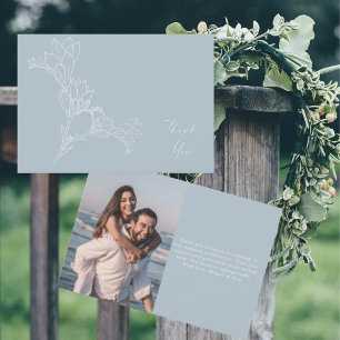 Icy Blue Moderne Floral Photo Mariage Merci