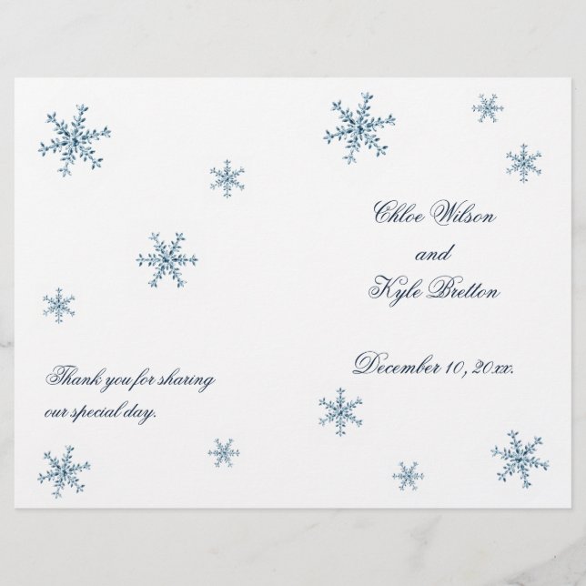Icy Winter Snowflake Wedding Programme (Devant)