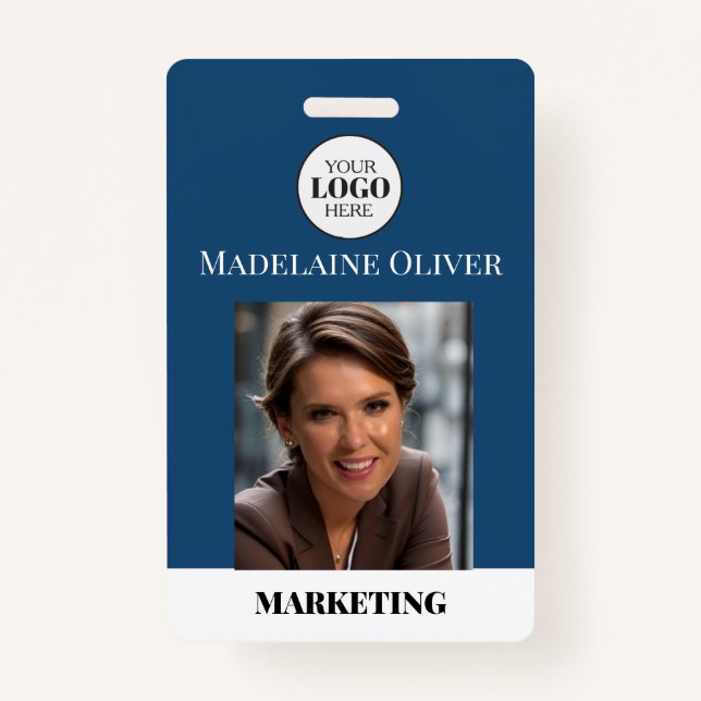 ID de l'employé Photo QR Code Bleu Logo Badge (Devant)