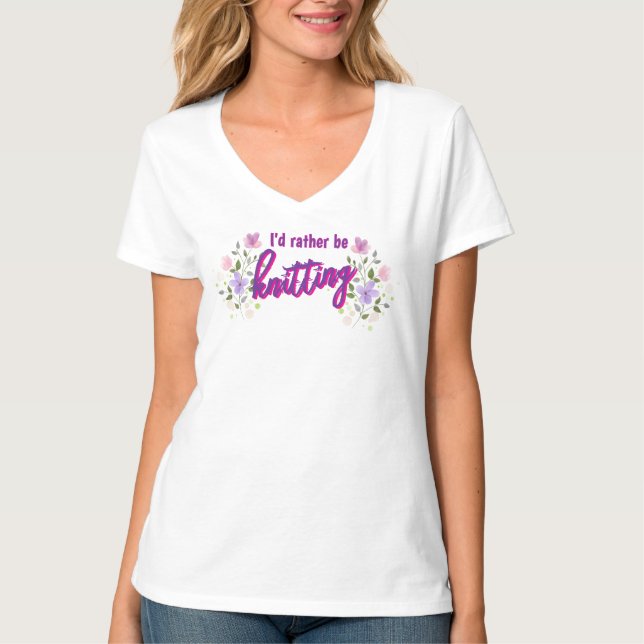 I'd rather be knitting floral t-shirt (Devant)