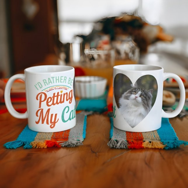 I'd Rather Be Petting My Cat Custom Cat Photo Mug (Créateur téléchargé)