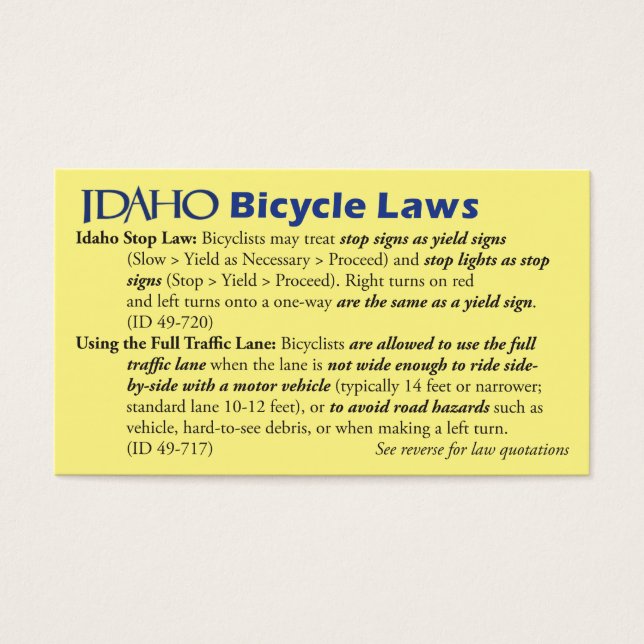 Idaho Bike Law Carte de visite (Devant)