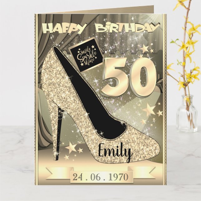Idée de carte d'anniversaire 50 ans personnalisée  (Fleur jaune)