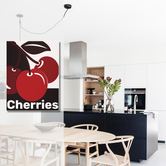 Idée de décoration murale de cuisine rouge, noir e (Modern Black White Red Cherries Kitchen Poster)