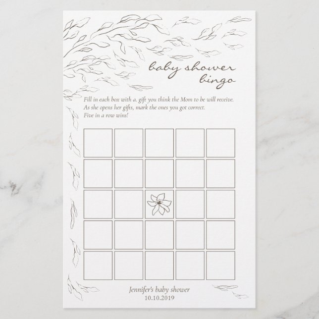 Idée simple de jeu de bingo pour baby shower (Devant)