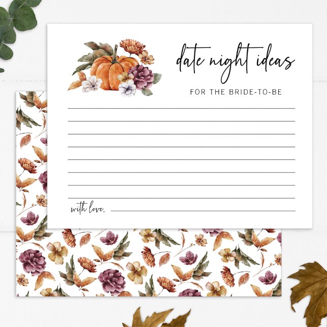 Idées de Soirée Automnale entre Amoureux (Fall Pumpkin Floral Date Night Ideas Card by Painted Paperie
)