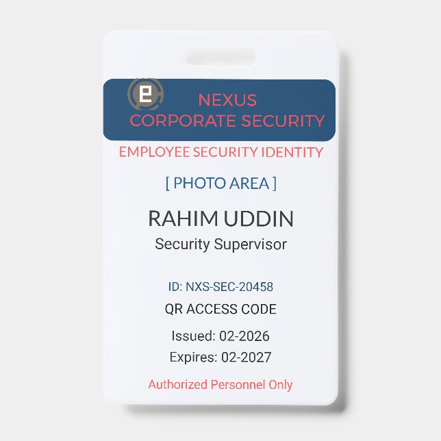 Identification par badge d'entreprise | ID de l'em (Avant)