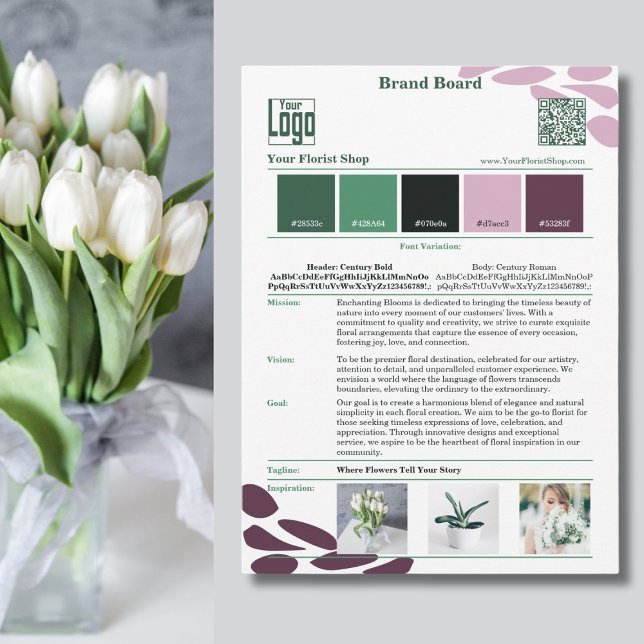 Identité florissante : Carte de la marque fleurist (Blossoming Identity: Florist Brand Mood Board Card)