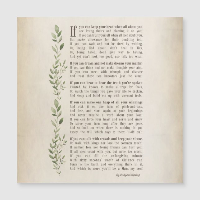 IF, Poème inspiré de Rudyard Kipling (Devant)