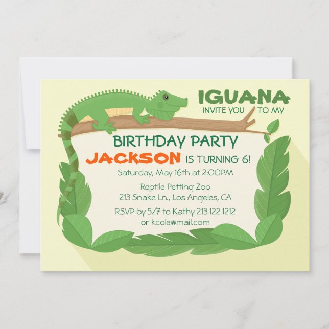 Iguana Lizard Reptile Invitation Anniversaire (Devant)