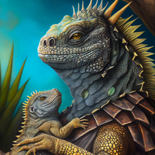 Iguana Papa et bébé cravate