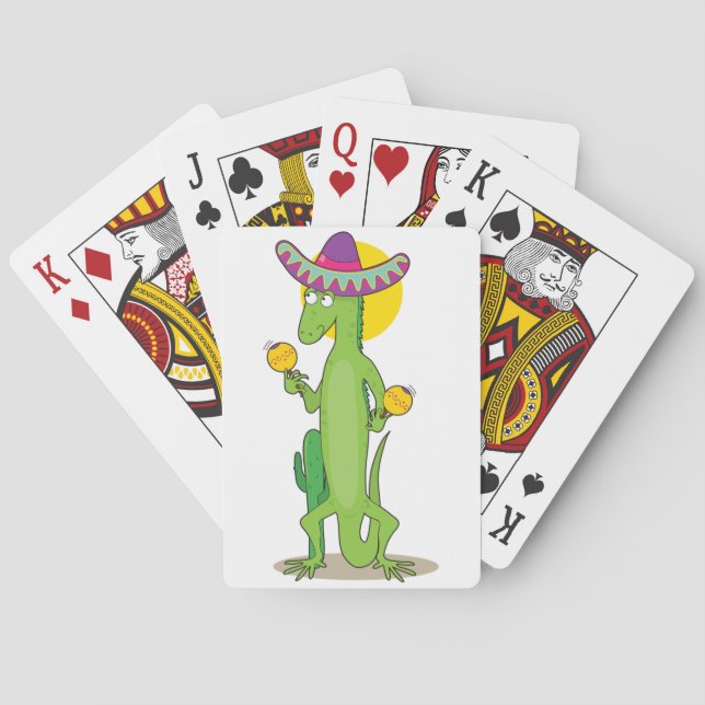 Iguane dans des cartes de jeu de sombrero (dos)