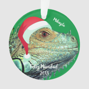 Iguane vert avec chapeau de Père Noël - Ornement