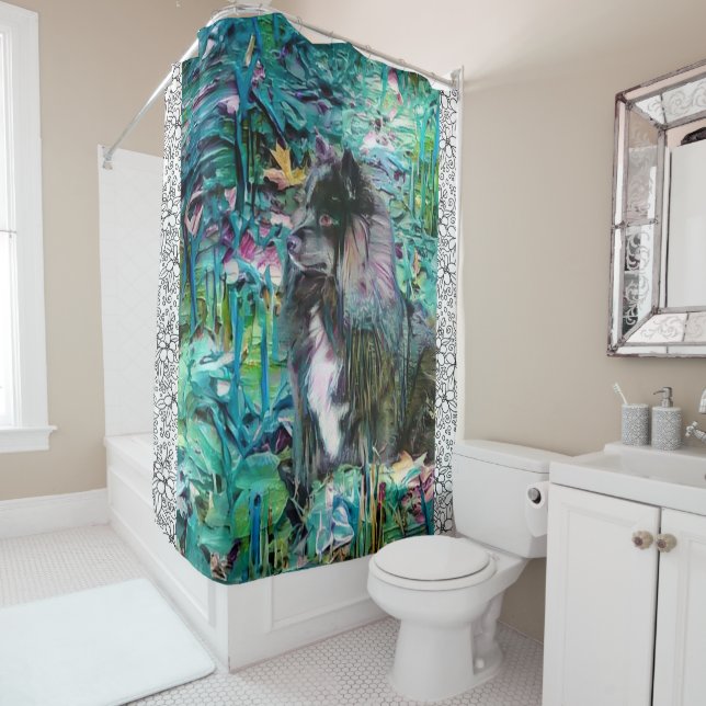 IHANA Finlandais Lapphund rideau de douche Lappy (En situation)