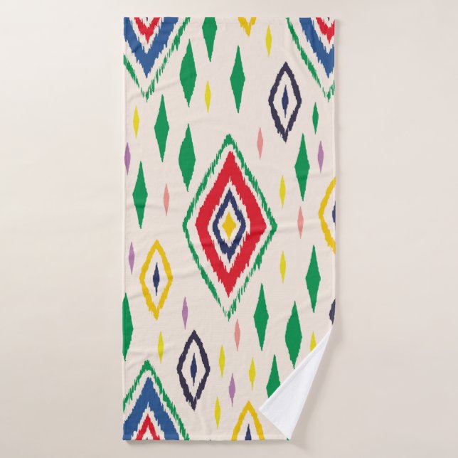 Ikat geometric folklore ornament with diamonds. Tr (Serviette de bain)