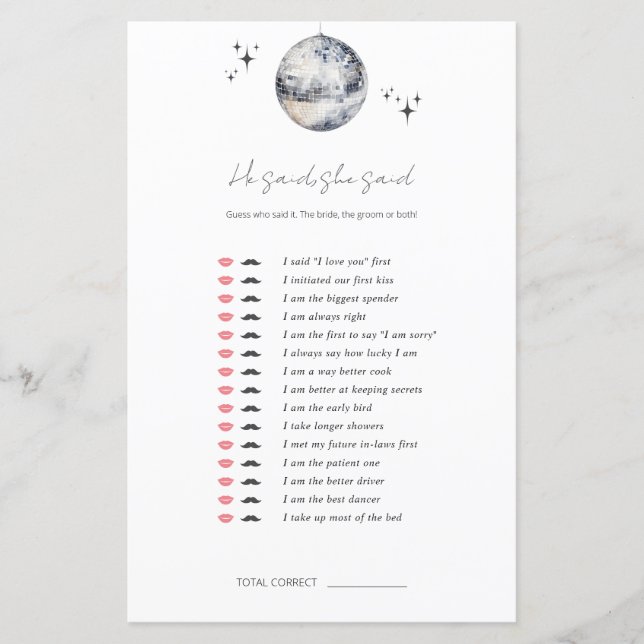 Il a dit, elle a dit Disco Ball Fête des mariées G (Devant)