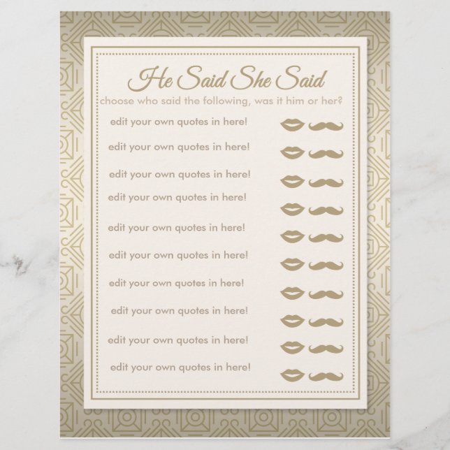 Il a dit Elle a dit Jeu Classy Gold Art Déco (Devant)