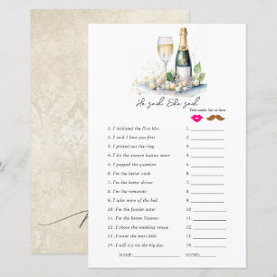 "Il A Dit, Elle A Dit" Jeu De Fête des mariées