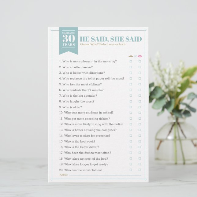 Il A Dit, Elle A Dit Jeu (Entièrement Personnalisa (Debout devant)