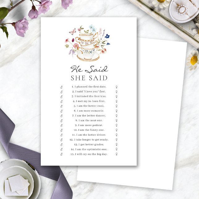 Il a dit jeu de baby shower pour mariage (He Said She Said Tea Cup Bridal Shower Game by Painted Paperie
)