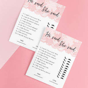 Il a dit : "Pink Lace Fête des mariées Game"