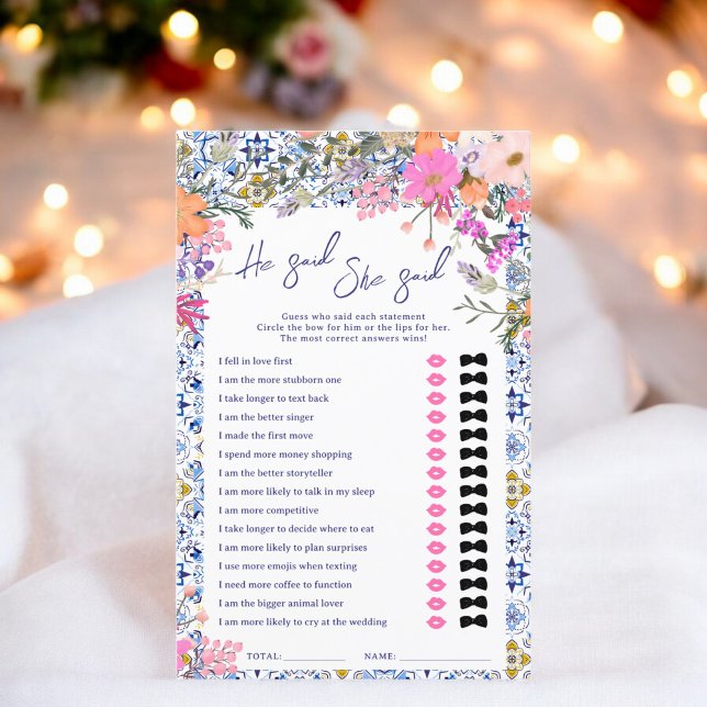 Il a dit qu'elle a dit bleu italien jeu de douche  (He said she said blue italian bridal shower game)