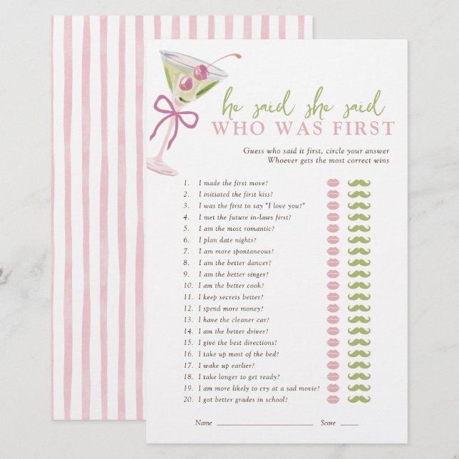Il a dit qu'elle a dit Chic Martini Jeu de mariage (Devant / Derrière)