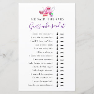 Il A Dit Qu'Elle A Dit Fête des mariées Jeu Thé Vi