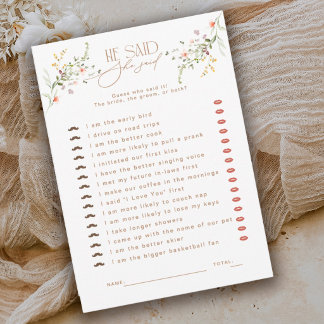 Il a dit qu'elle a dit jeu de baby shower floral d