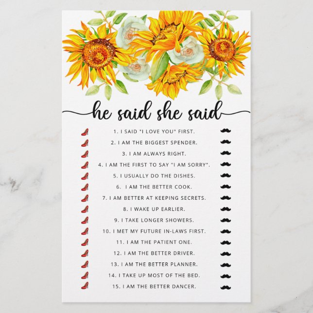 Il a dit qu'elle a dit jeu de douche nuptiale (Devant)