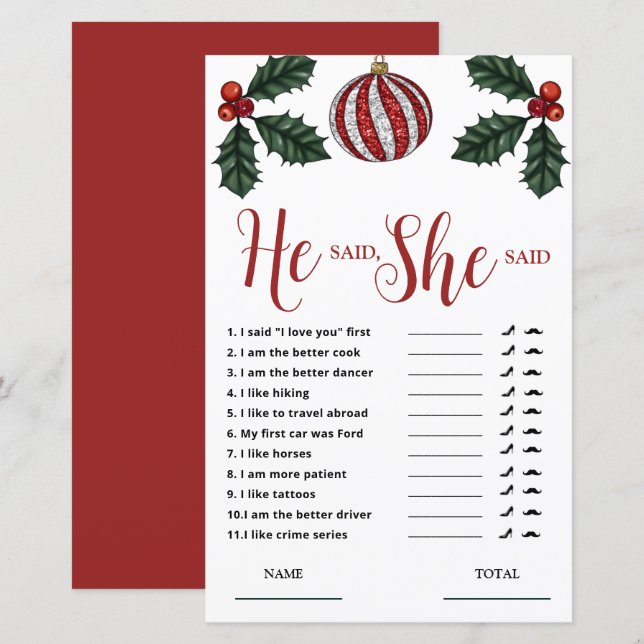 Il a dit qu'elle a dit Jeu nuptial de Noël d'hiver (Devant / Derrière)