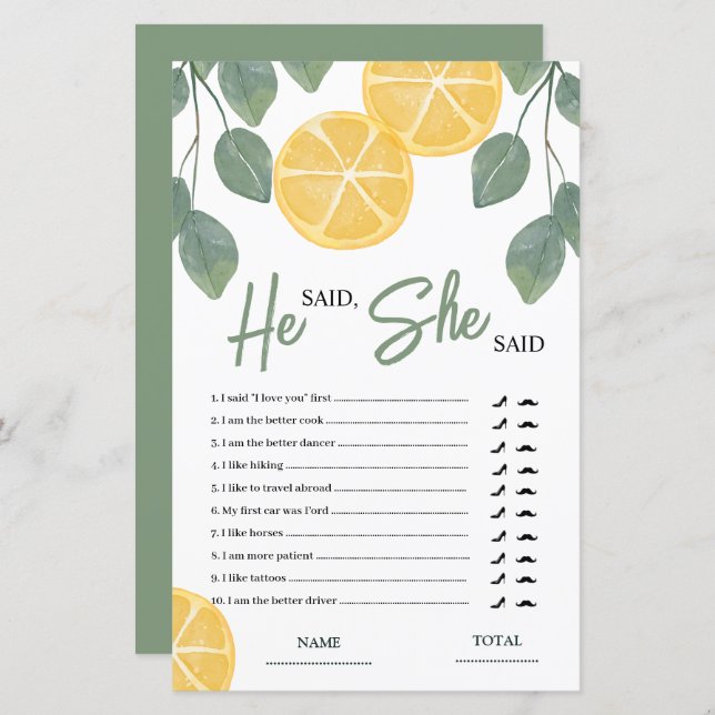 Il a dit qu'elle a dit Lemon Fête des mariées Game (Devant / Derrière)