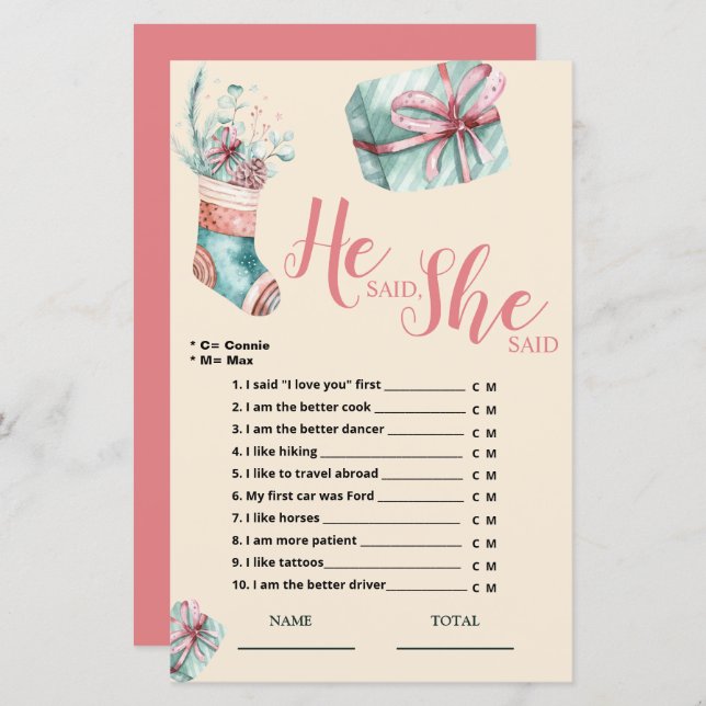 Il a dit qu'elle a dit Noël Stocker jeu nuptiale (Devant / Derrière)