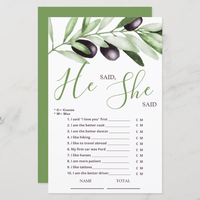 Il a dit qu'elle a dit Olive Branch Briding Game (Devant / Derrière)