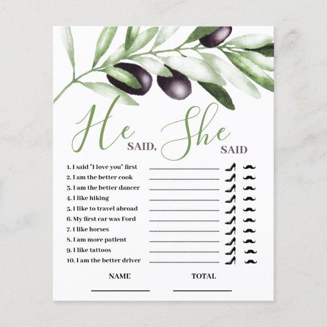 Il a dit qu'elle a dit Olive Branche Fête des mari (Devant)