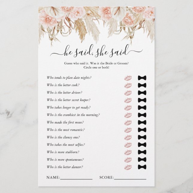 Il A Dit Qu'Elle A Dit Pampas Grass Fête des marié (Devant)