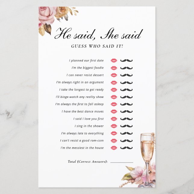 Il a dit qu'elle a dit Perles Prosecco Jeu de mari (Devant)