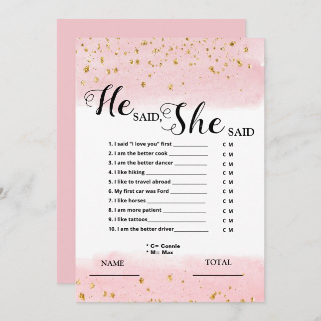 Il a dit qu'elle a dit Pink Bridal Game Invitation (Devant / Derrière)