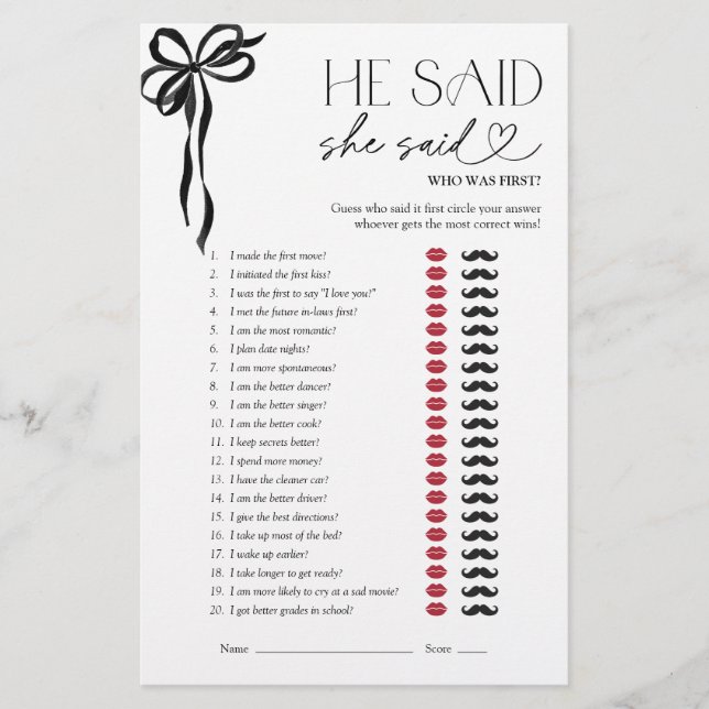 Il A Dit Qu'Elle A Dit Red Black Bow Fête des mari (Devant)