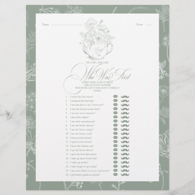 Il A Dit Qu'Elle A Dit Sage Green Bridal Tea Douch (Devant)