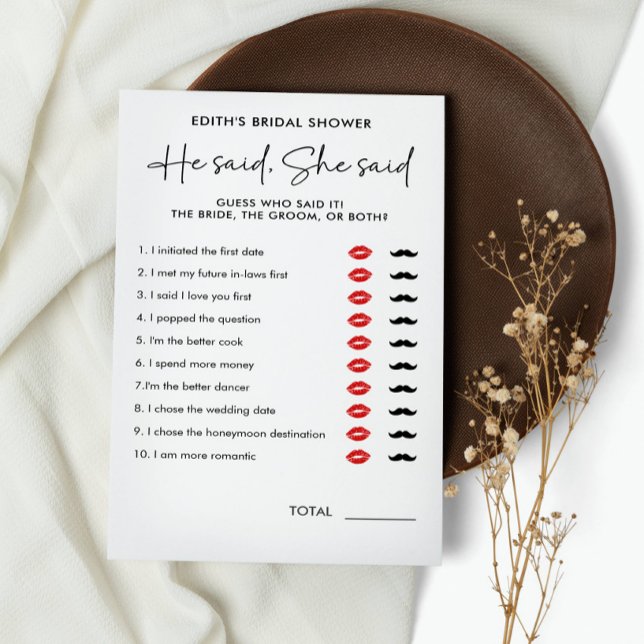 Il a dit qu'elle a dit Simple FÊTE DES MARIÉES man (HE SAID SHE SAID BRIDAL OR COUPLE SHOWER GAME)