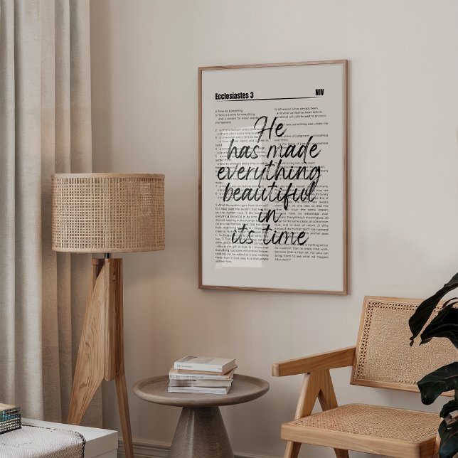 Il A Fait Toutes Les Choses Belles Impression (Minimalist Christian wall art featuring Ecclesiastes 3 in elegant black bold typography. )