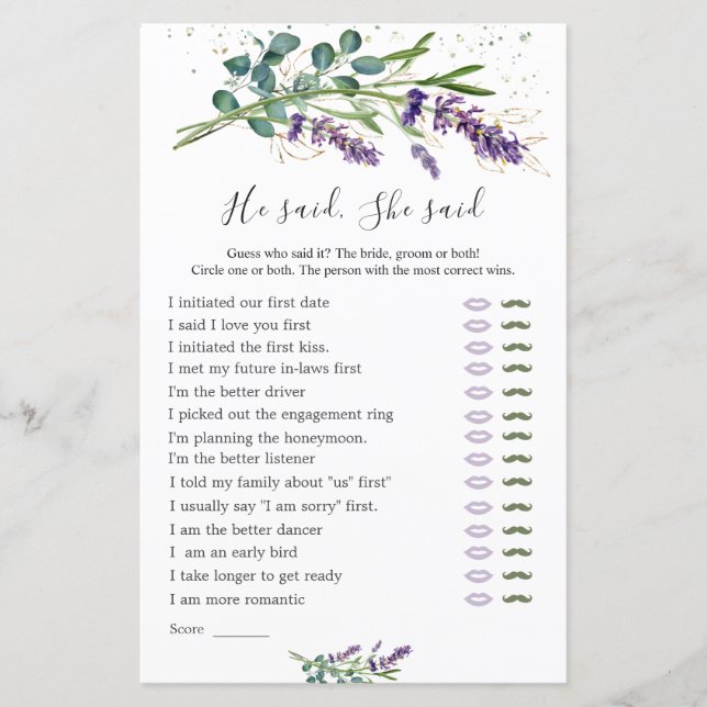 Il Dit Qu'Elle A Dit Jeu De Mariage, Lavande Eucal (Devant)