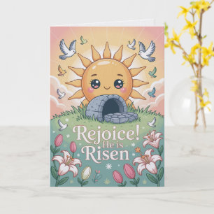 Il Est Ressuscité Kawaii Soleil Souriant Carte de