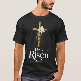 Il Est Ressuscité T-Shirt Croix en Bois de Lys de